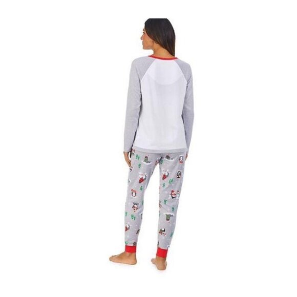 SOLD Cuddl Duds Womens Gray Penguin Snow Queen Knit Pockets Pajama 2 Pc Set Sz - Picture 8 of 11